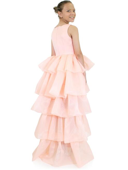 Marc Defang 5027 Girls Size 14 high neck ruffle high low detachable skirt pageant dress