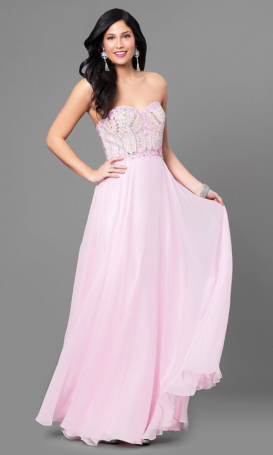 Nina Canacci 1260 Size 2 Long A Line Strapless Pink Prom Dress Embellished Top