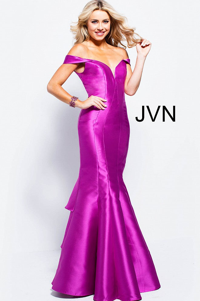 Jovani JVN 59261 Size 6 Violet off the shoulder mermaid prom dress Pageant Gown