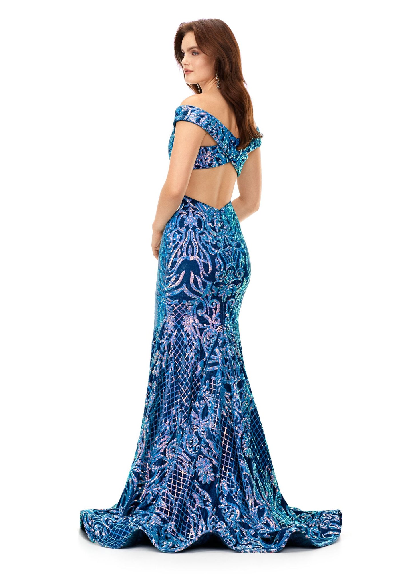 Ashley Lauren 11330 Off Shoulder Velvet Sequin Gown