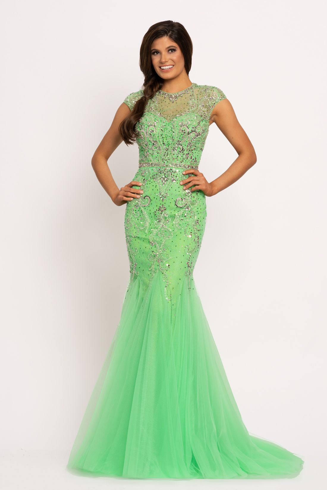 Johnathan Kayne 9039 Illusion Lace Evening Dress Cap Sleeve Mermaid Prom Dress Pageant gown